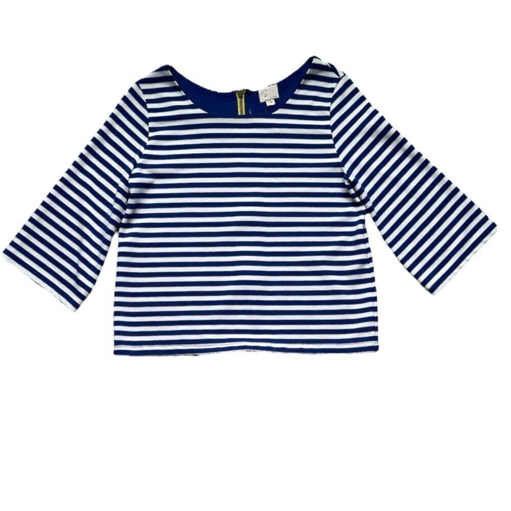 Anthropologie Blue & White Striped Back Zip Top Size Small